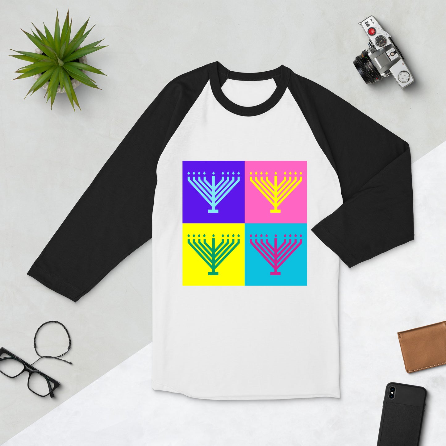 Pop Art Menorah 3/4 sleeve shirt